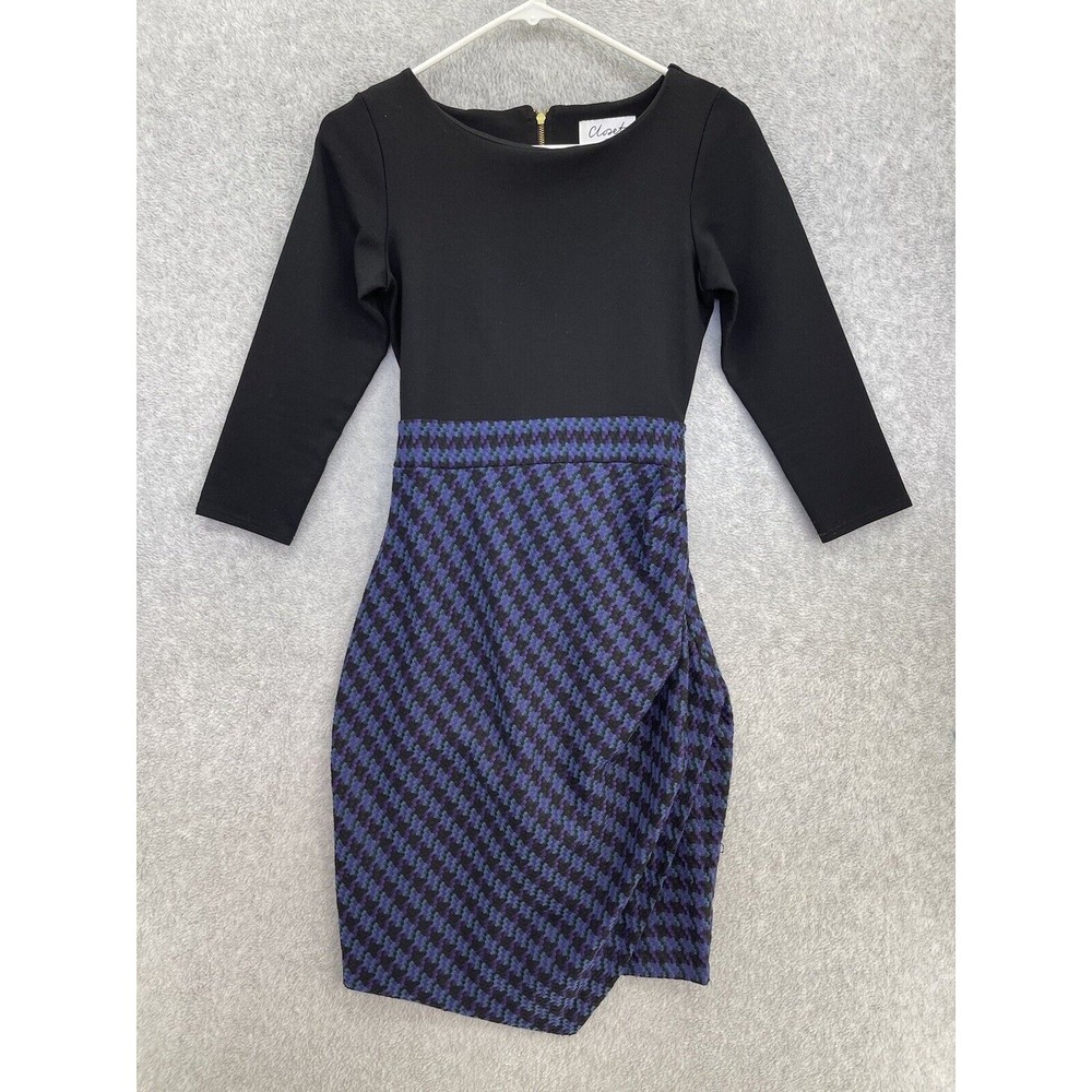 Closet London Women's Designer Dress Houndstooth Long Sleeve Size 2 Tulip Bottom